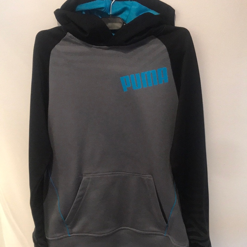 Sweet 3 tone Puma grey and aqua blue athletic performance hoodie